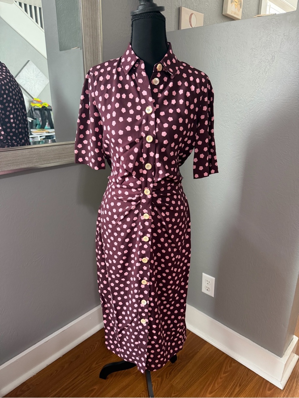 NWOT Kate Spade Mission Fig Cloud Dot Button Front Ruched MIDI Dress Cottagecore - Picture 2 of 8